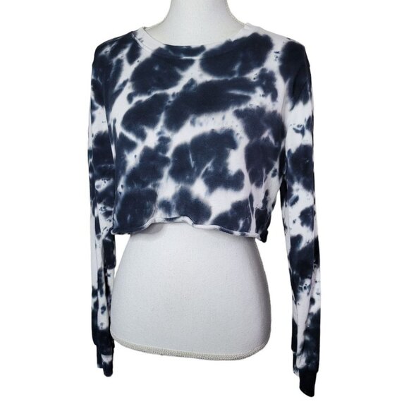 Mono B Cropped Sweatshirt Tie Dye Raw Hem Long Sleeve Crew Neck Womens Medium - Picture 2 of 12
